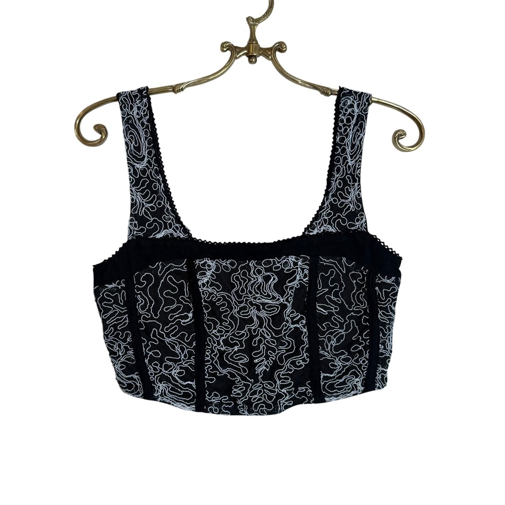 Free People Womens Black White Embroidered Corset Bustier Crop Small OB1125219